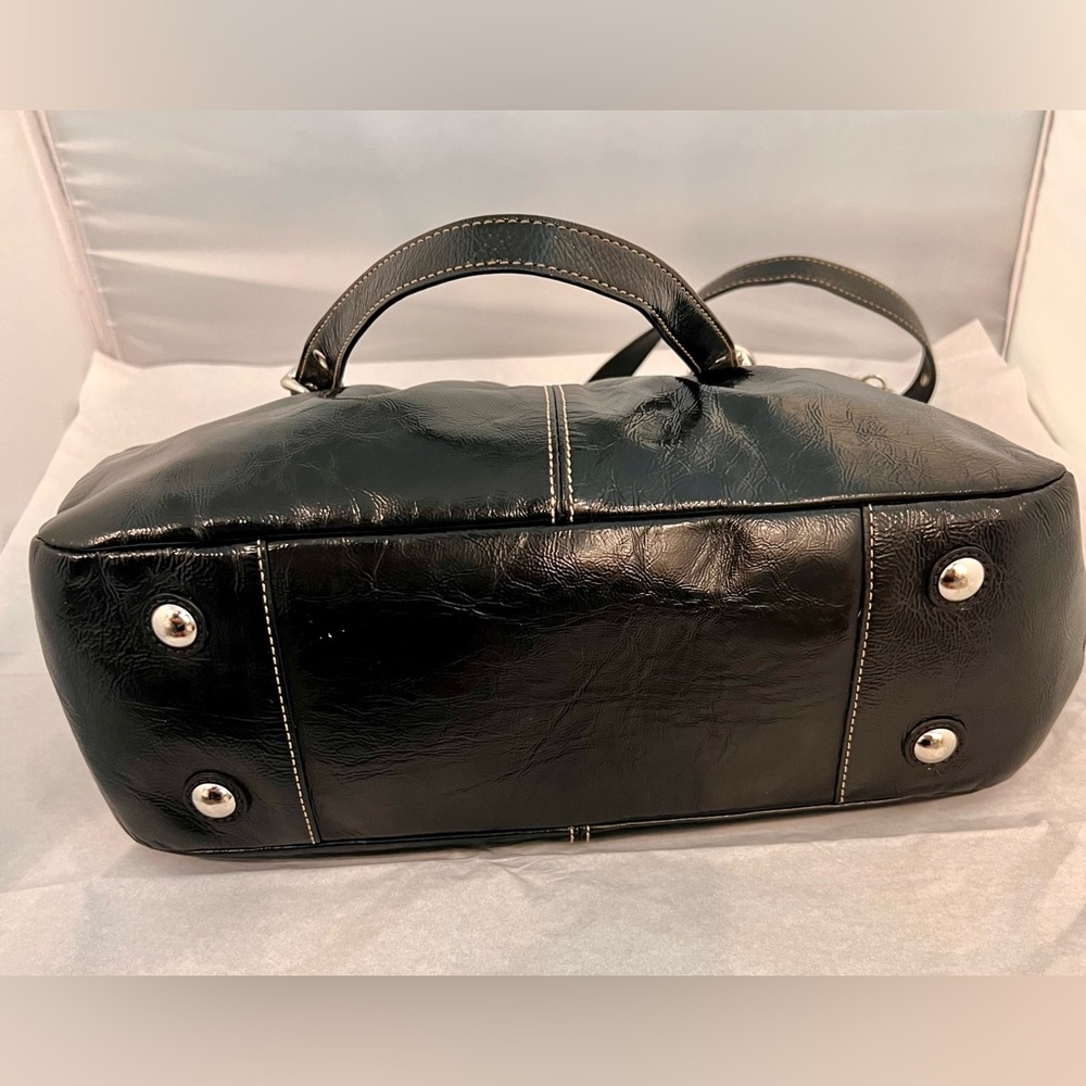 Coach East West Gallery Medium Tote Hand Bag Purse Black Patent Leather Logo - Picture 3 of 7